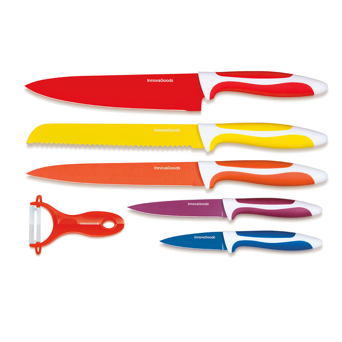 JUEGO DE CUCHILLOS Y PELADOR DE CERAMICA Knoolvs InnovaGoods 6 Piezas