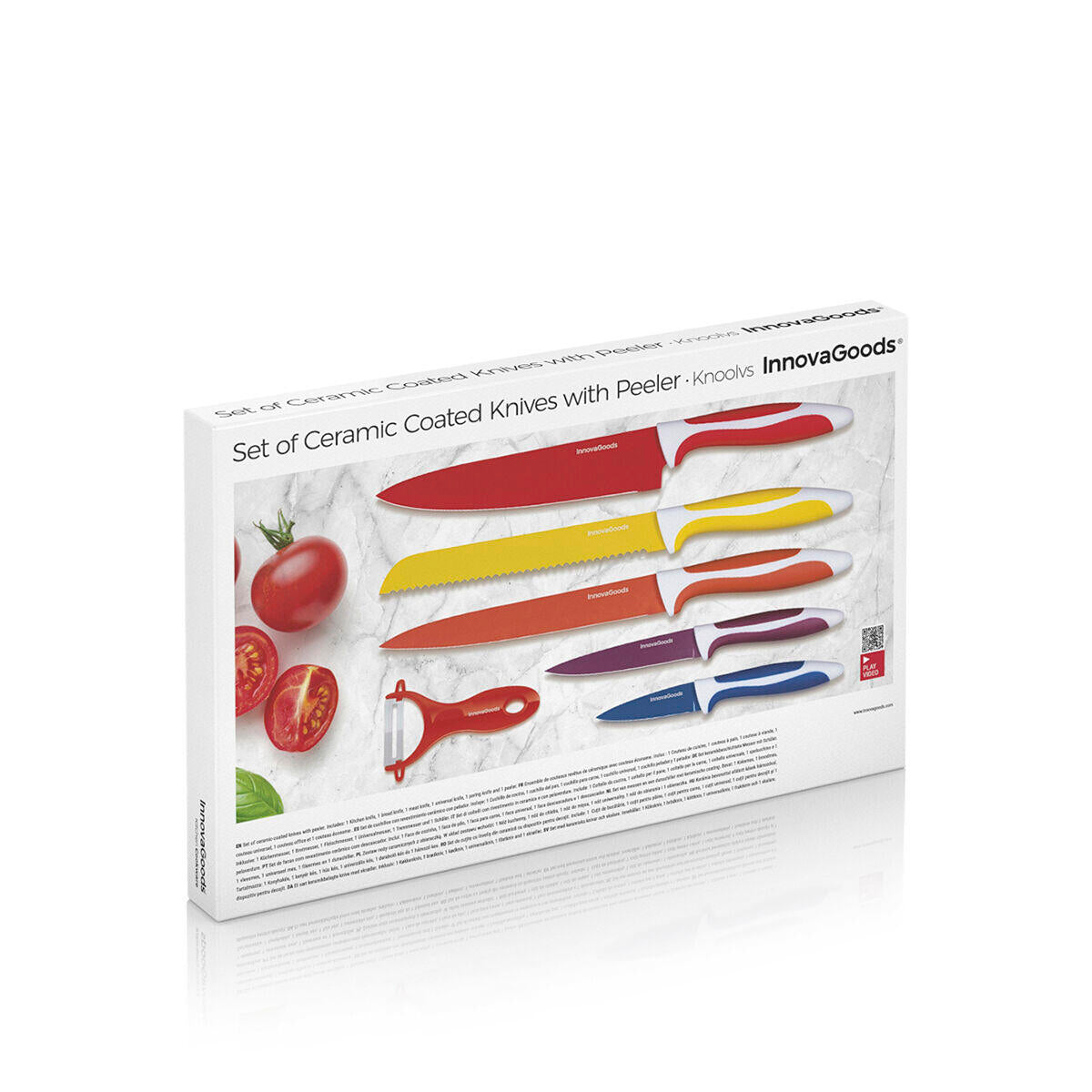 JUEGO DE CUCHILLOS Y PELADOR DE CERAMICA Knoolvs InnovaGoods 6 Piezas