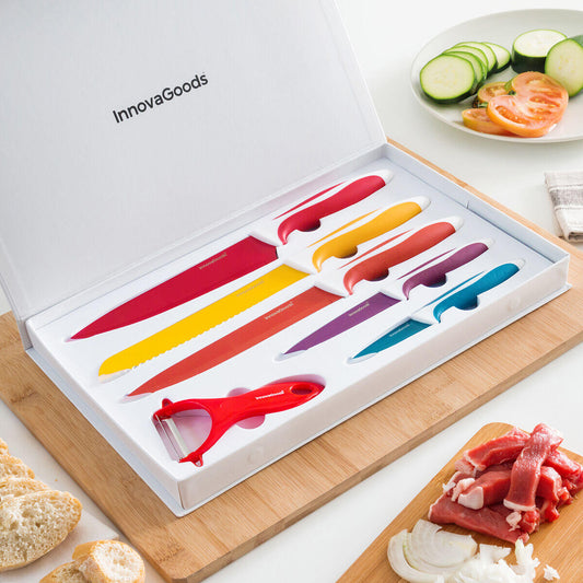 JUEGO DE CUCHILLOS Y PELADOR DE CERAMICA Knoolvs InnovaGoods 6 Piezas